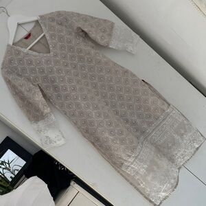 Chic Beige and White Women Kurta